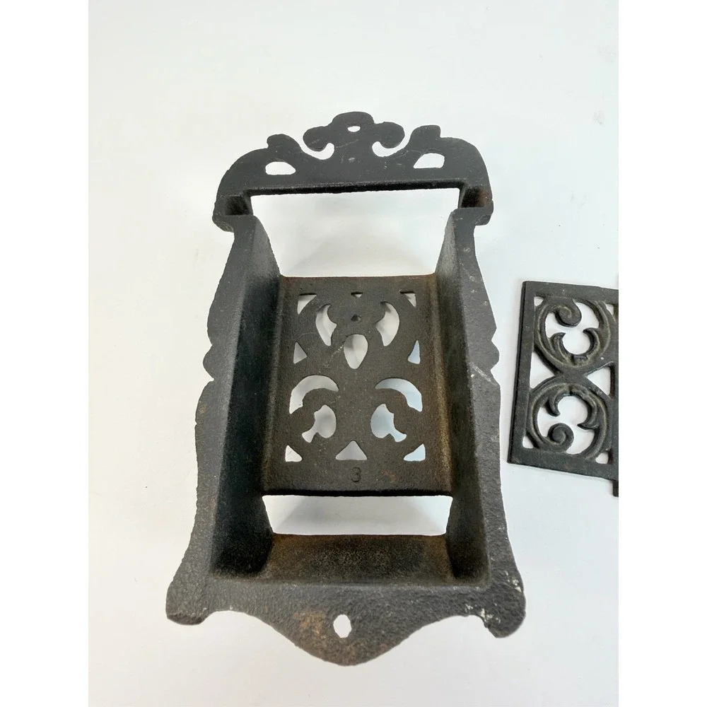 Black Ornate Cast Iron Wall Mount Match Box Holder Dispenser Vintage Decor